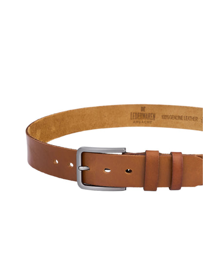 Set of 2 luxurious round leather belts in black and cognac – full leather, sturdy and durable men's support belts