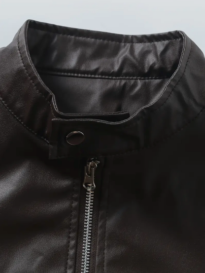 Casual Leather Jacket with Stand Collar