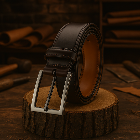James Leather Belt Classic White Dark Brown